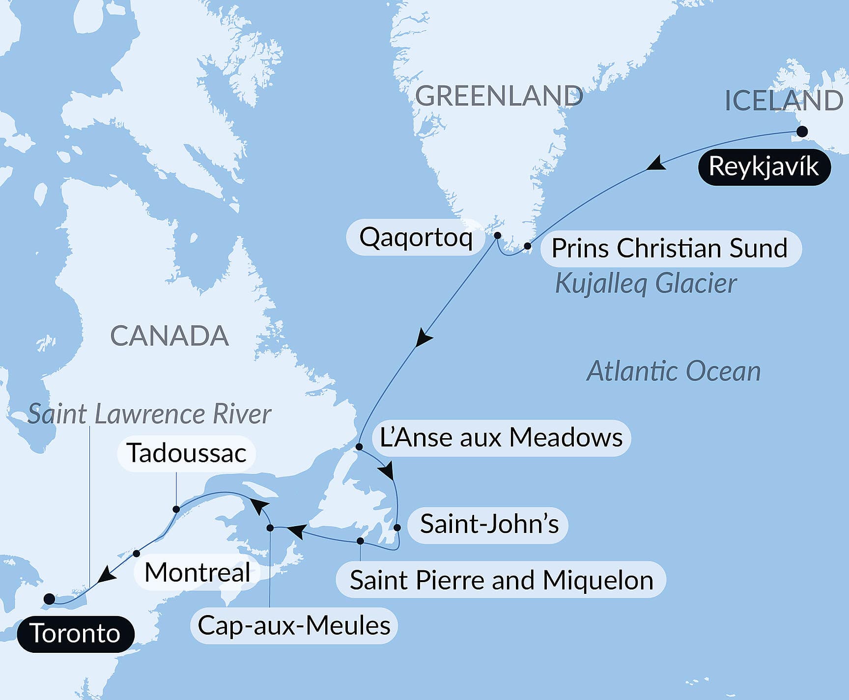Exploration from Greenland to Canada via Saint Pierre and Miquelon