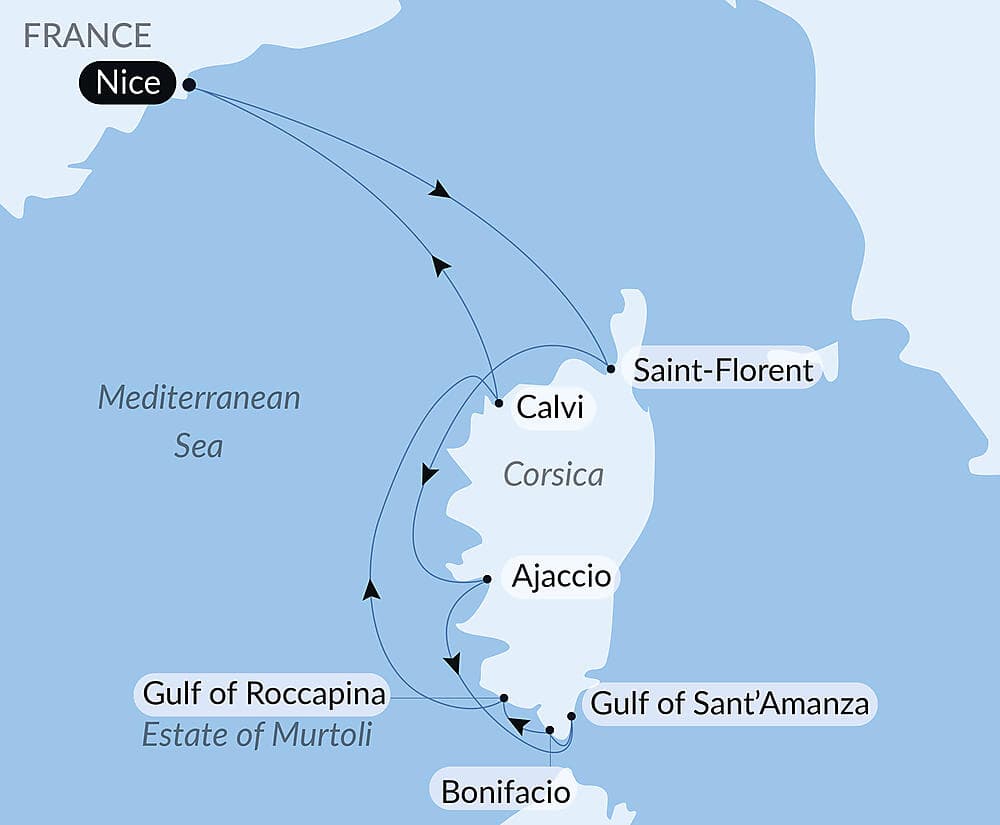 Corsican shores, under Sail Aboard Le Ponant